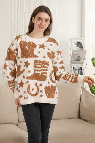 Western Pattern Luxury Soft Crew Neck Sweater