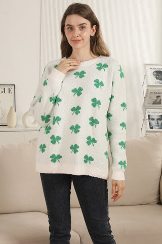 Clover Pattern Luxury Soft Crew Neck Sweater
