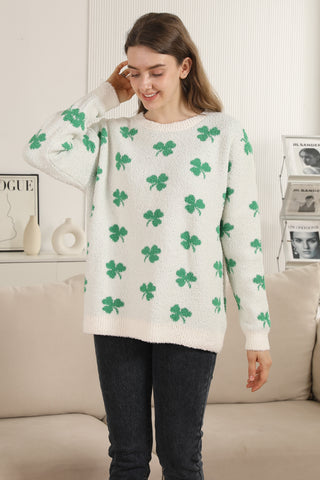 Clover Pattern Luxury Soft Crew Neck Sweater