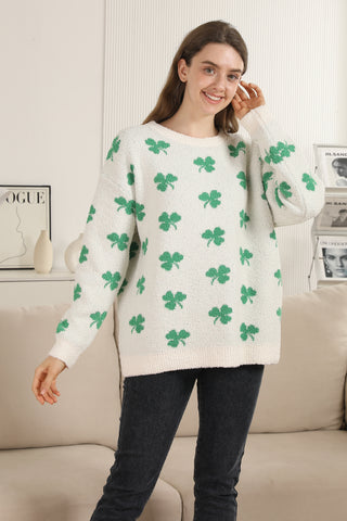 Clover Pattern Luxury Soft Crew Neck Sweater