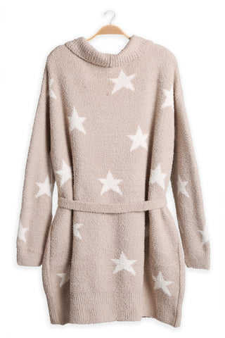 Star Pattern Luxury Soft Robe W/ Front Pockets & Belt