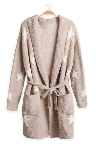 Star Pattern Luxury Soft Robe W/ Front Pockets & Belt
