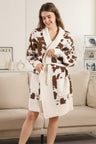 Cow Pattern Luxury Soft Robe W/ Front Pockets & Belt