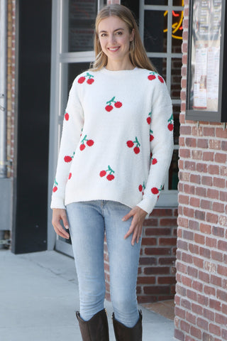 Cherry Pattern Luxury Soft Crew Neck Sweater