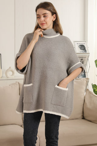 Solid Color Luxury Soft 3/4 Sleeve Sweater W/ Front Pockets