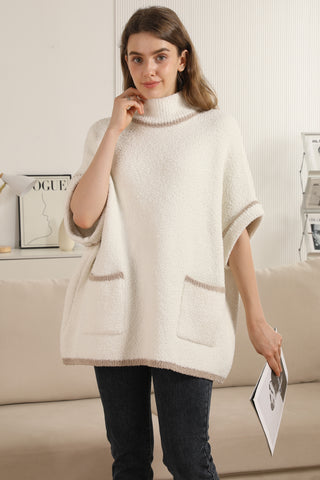 Solid Color Luxury Soft 3/4 Sleeve Sweater W/ Front Pockets