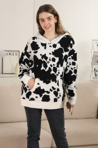 Cow Pattern Luxury Soft Hooded Sweater W/ Front Pocket