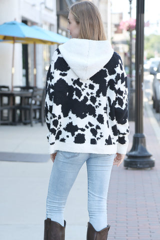 Cow Pattern Luxury Soft Hooded Sweater W/ Front Pocket