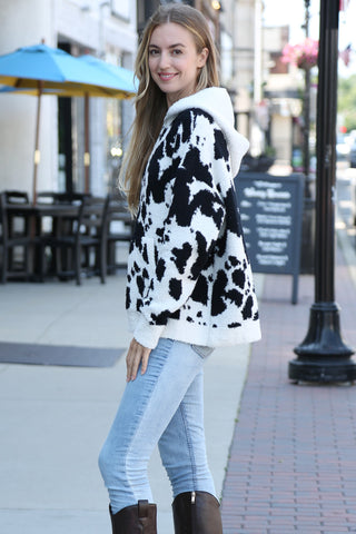 Cow Pattern Luxury Soft Hooded Sweater W/ Front Pocket