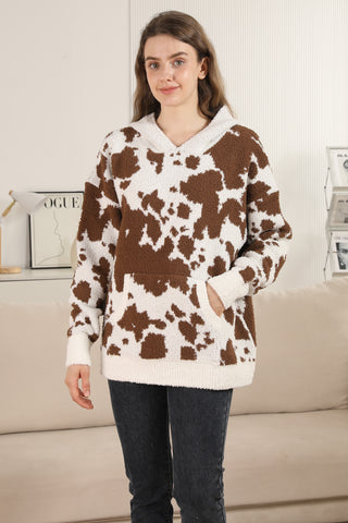 Cow Pattern Luxury Soft Hooded Sweater W/ Front Pocket