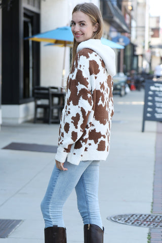 Cow Pattern Luxury Soft Hooded Sweater W/ Front Pocket