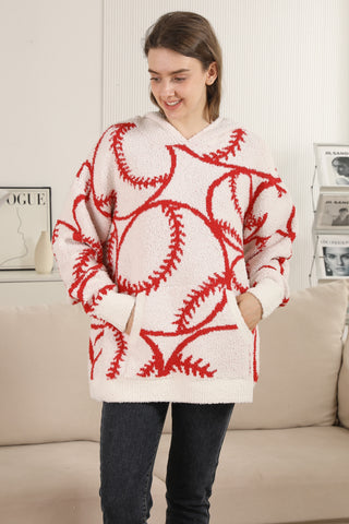 Baseball Pattern Luxury Soft Hooded Sweater W/ Front Pocket