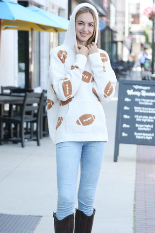 Football Pattern Luxury Soft Hooded Sweater W/ Front Pocket