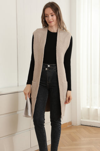 Solid Color Luxury Soft Open Vest W/ Pockets