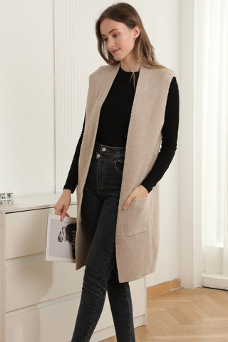 Solid Color Luxury Soft Open Vest W/ Pockets