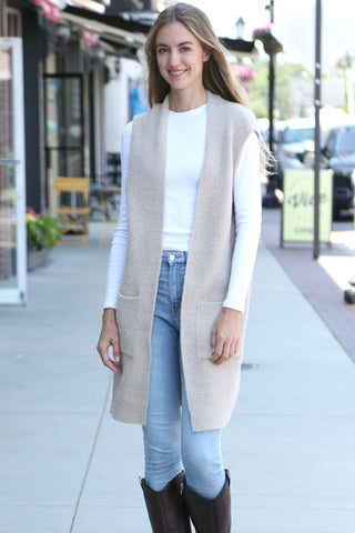 Solid Color Luxury Soft Open Vest W/ Pockets