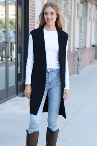 Solid Color Luxury Soft Open Vest W/ Pockets