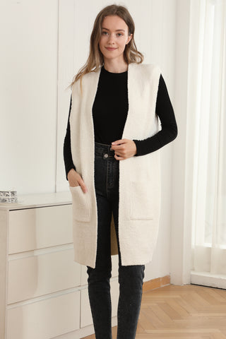 Solid Color Luxury Soft Open Vest W/ Pockets