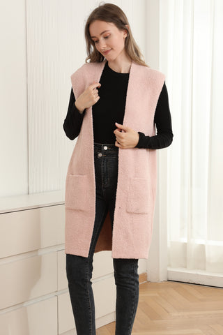Solid Color Luxury Soft Open Vest W/ Pockets
