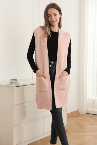 Solid Color Luxury Soft Open Vest W/ Pockets