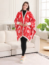 Christmas Themed Pattern Luxury Soft Wearable Blanket Ruana W/ Front Pockets