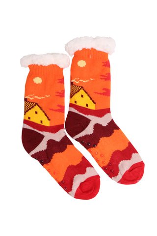Scenic Landscape Pattern Luxury Soft Non-Slip Sherpa Socks