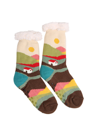 Scenic Landscape Pattern Luxury Soft Non-Slip Sherpa Socks
