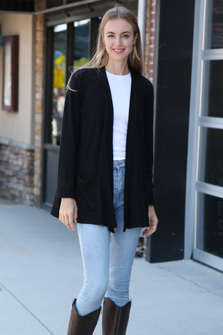 Solid Color Ribbed Cardigan W/ Pockets