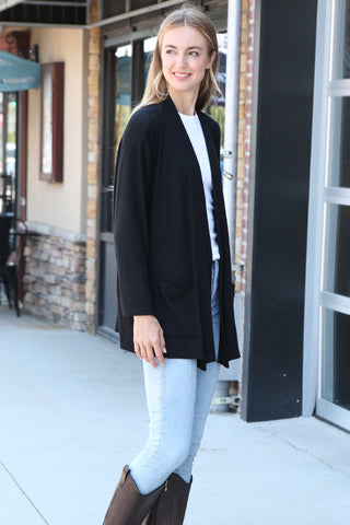 Solid Color Ribbed Cardigan W/ Pockets