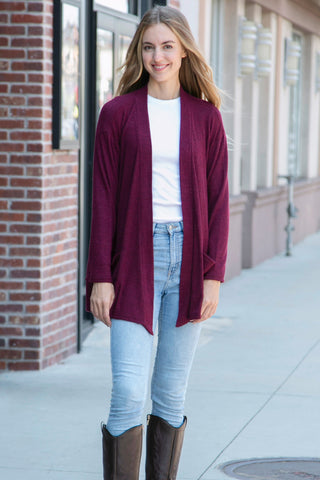 Solid Color Ribbed Cardigan W/ Pockets