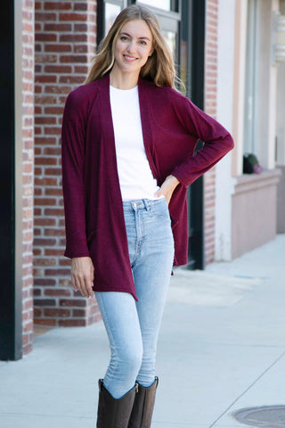 Solid Color Ribbed Cardigan W/ Pockets