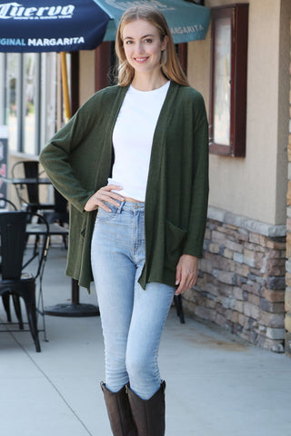 Solid Color Ribbed Cardigan W/ Pockets