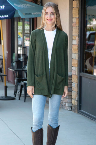 Solid Color Ribbed Cardigan W/ Pockets
