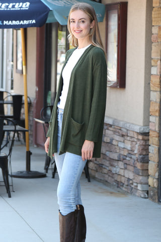 Solid Color Ribbed Cardigan W/ Pockets