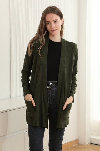 Solid Color Ribbed Cardigan W/ Pockets