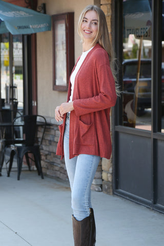 Solid Color Ribbed Cardigan W/ Pockets