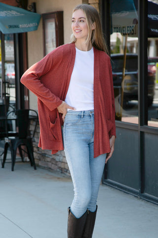 Solid Color Ribbed Cardigan W/ Pockets