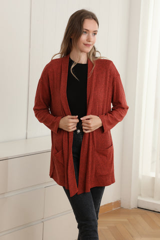 Solid Color Ribbed Cardigan W/ Pockets
