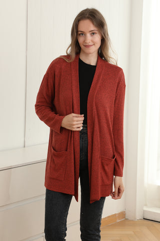 Solid Color Ribbed Cardigan W/ Pockets
