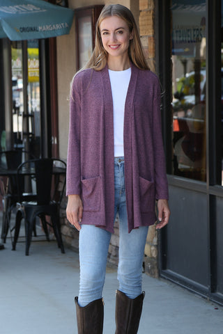 Solid Color Ribbed Cardigan W/ Pockets
