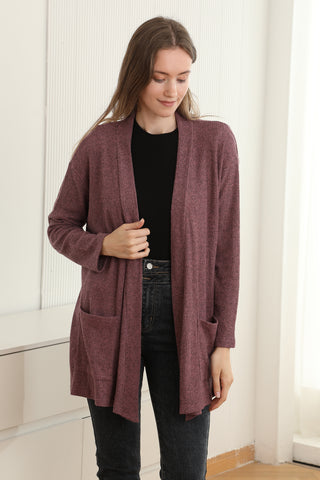 Solid Color Ribbed Cardigan W/ Pockets