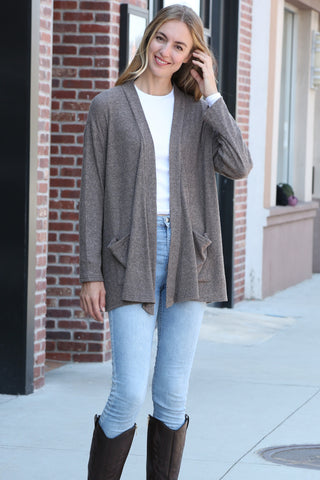 Solid Color Ribbed Cardigan W/ Pockets