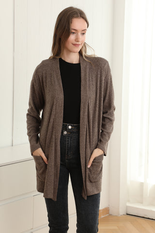 Solid Color Ribbed Cardigan W/ Pockets
