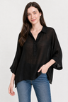 Solid Collar Oversized Long Sleeve Shirt