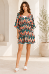 Abstract Pattern Cover-Up Dress W/ Crocheted Detailing