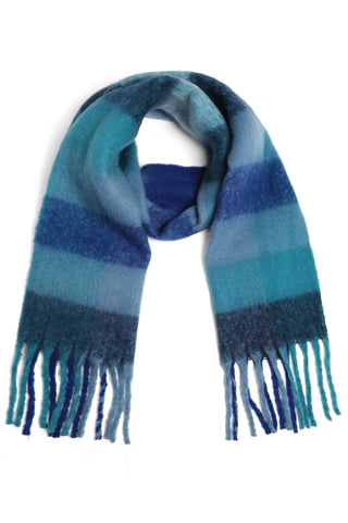 Checkered Pattern Oblong Scarf W/ Fringe