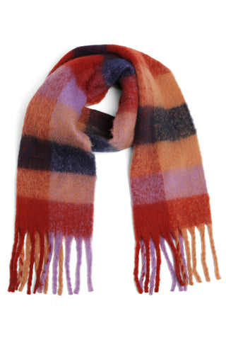 Checkered Pattern Oblong Scarf W/ Fringe
