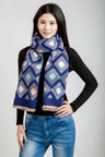 Geometric Pattern Oblong Scarf W/ Trim