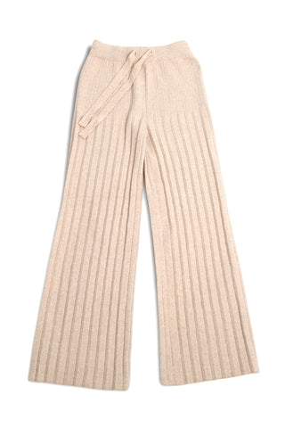 Solid Color Ribbed Wide-Leg Lounge Pants W/ Drawstring