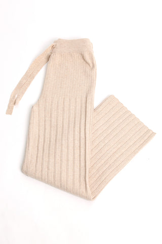 Solid Color Ribbed Wide-Leg Lounge Pants W/ Drawstring
